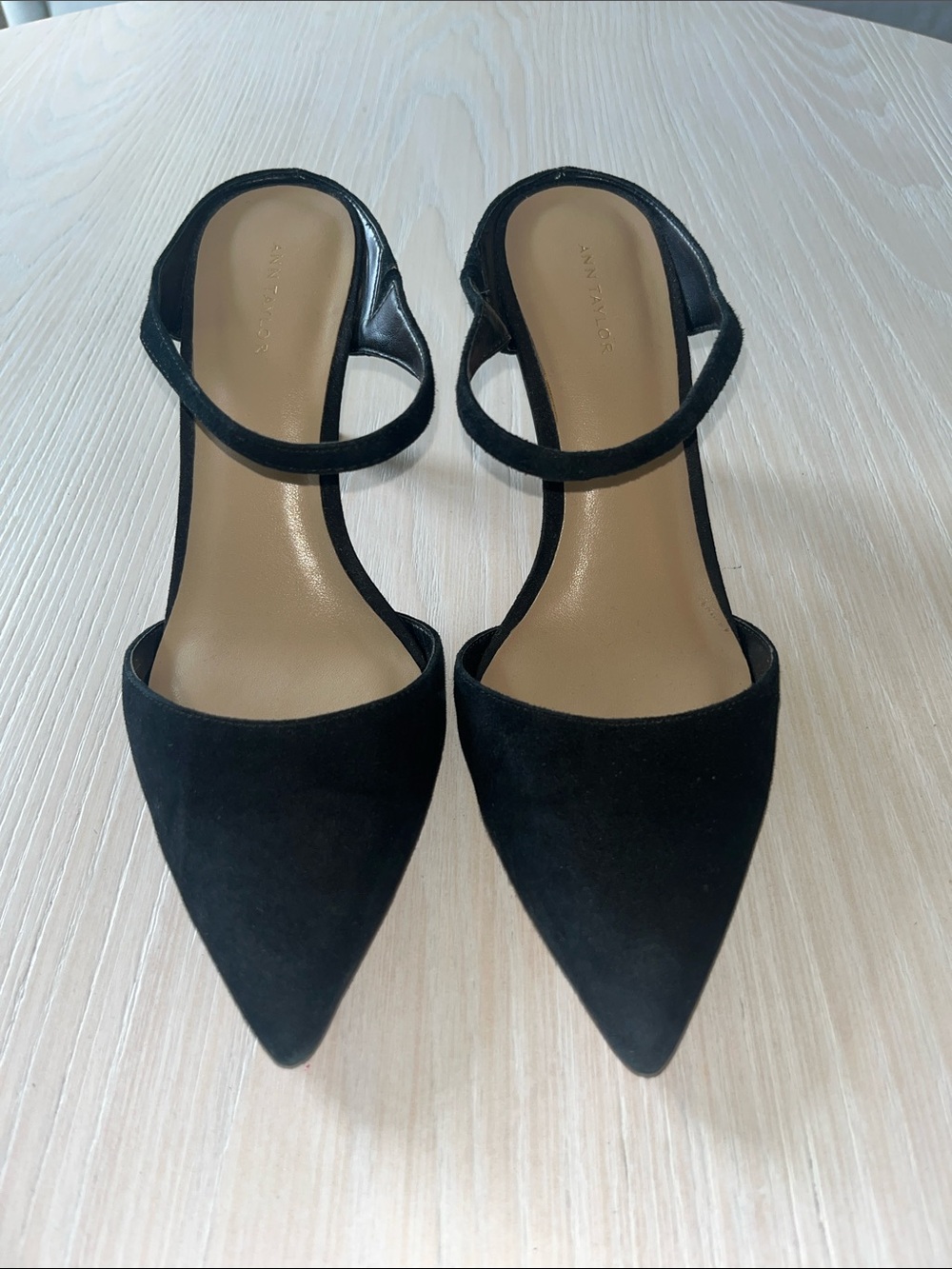 Ann Taylor Black Pointed-Toe Ankle-Strap Heels